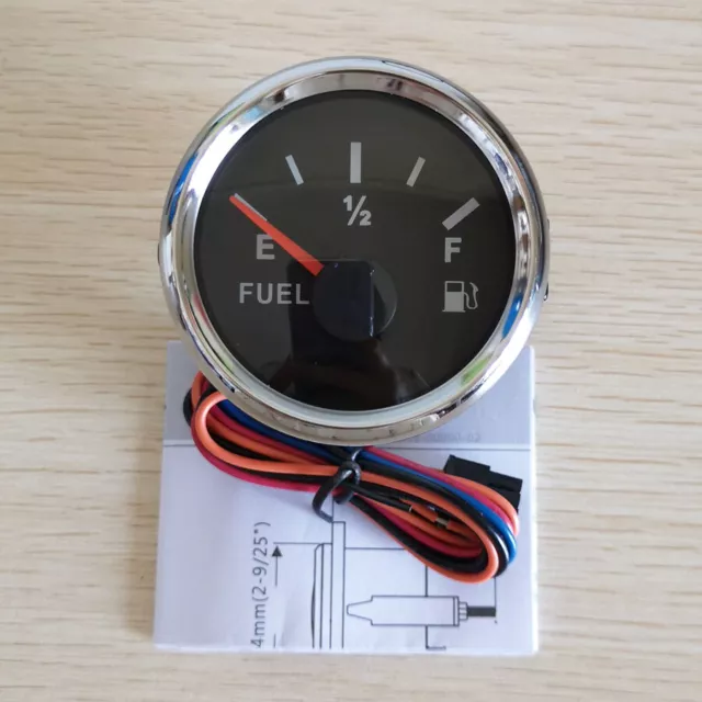 52MM Auto Black  Fuel Level Gauge Meter 0-90 ohms 9-32VDC For Car Truck Boat UTV