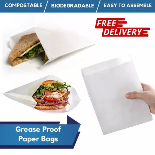 WHITE GREASEPROOF PAPER Food Bags Pastry Bakery Counter Bags Grease