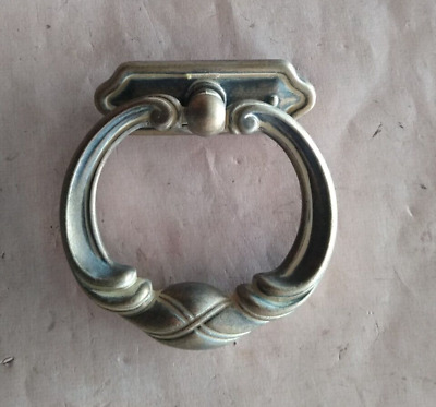 FURNITURE Armoire Hardware Drawer Ring Pull with Backplate Blonde Aged Brass 3"