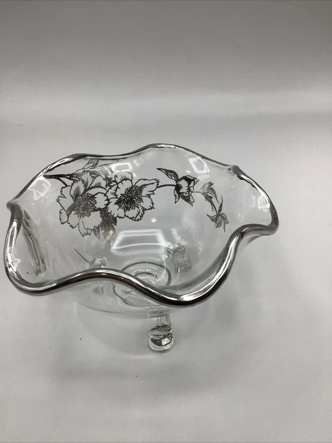 Rockwell Silver Co. Vintage Princess Line 3 Footed Bowl W/Silver Overlay 2