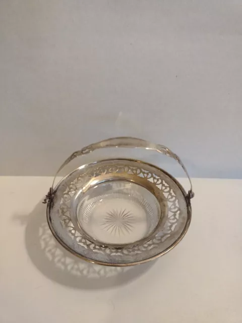 Antique George Henckel & Co New York Stirling Silver Pierced Cut Glass Bowl