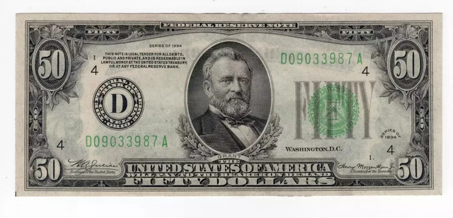 Series 1934 Dark Green Seal $50 Cleveland, OH Federal Reserve Note NICE