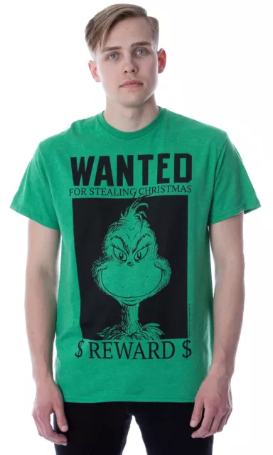 Dr. Seuss The Grinch Men's Wanted For Stealing Christmas Graphic T-Shirt (Small)