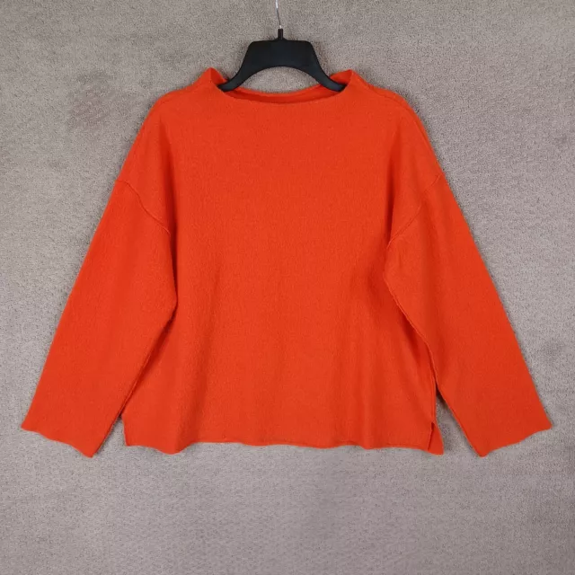 Eileen Fisher Sweater Womens Small Orange Wool Pullover Boxy Crop Mock Neck