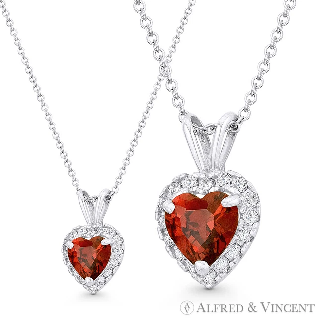 Heart Love Charm Simulated Garnet Red Cubic Zirconia CZ & 14k White Gold Pendant