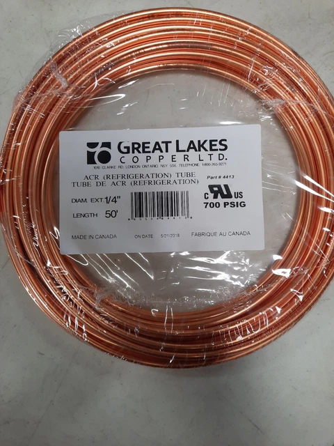 50' Roll - 1/4" Copper Tubing (Acr) Refrigeration