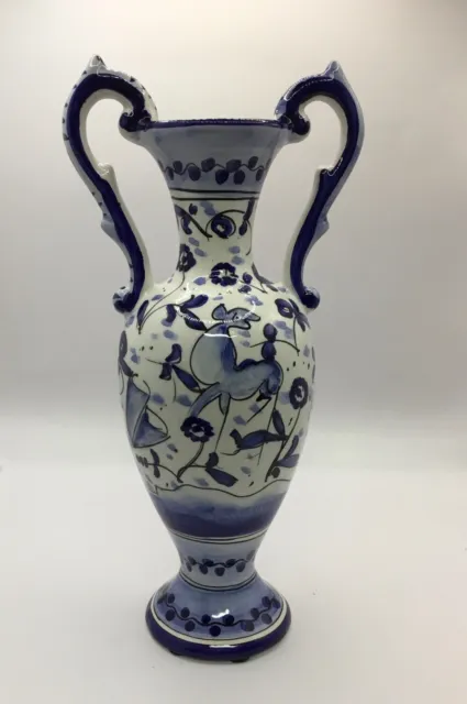 Vintage Hand Painted Ceramic Vase Portugal Blue and White