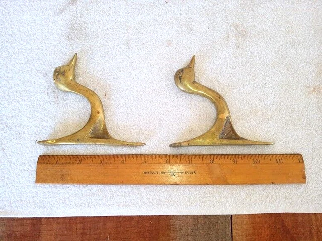 Two Antique/VTG Bronze/Brass Duck Head Hat / Coat Hangers Lodge Fish Camp