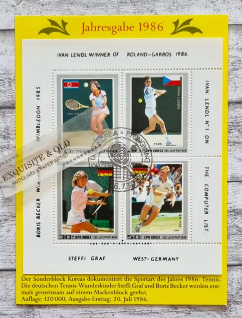 1986 Briefmarke Block Korea Winner Wimbledon Roland Garros Graf Becker Tennis