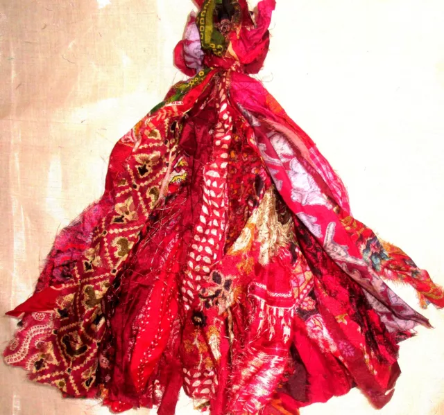 LOT PURE SILK Antique Vintage Sari TASSELS JOURNAL 50 STRAND Maroon #ABGUY