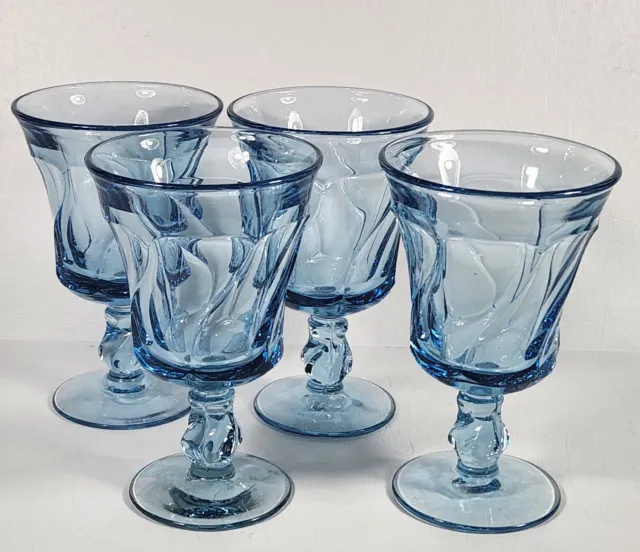 Set 4 Fostoria Jamestown Blue Glass  Wine Water Glasses Goblets
