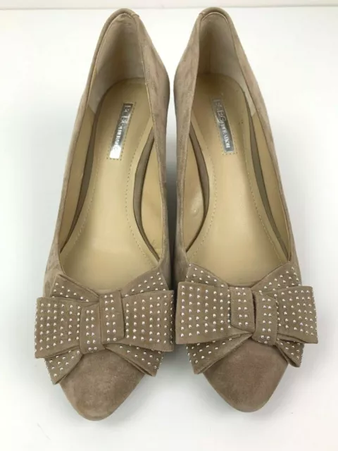 BCBGeneration Womens Taupe Beige Mid Wedge Pump Heels with Bow - Size 7.5M