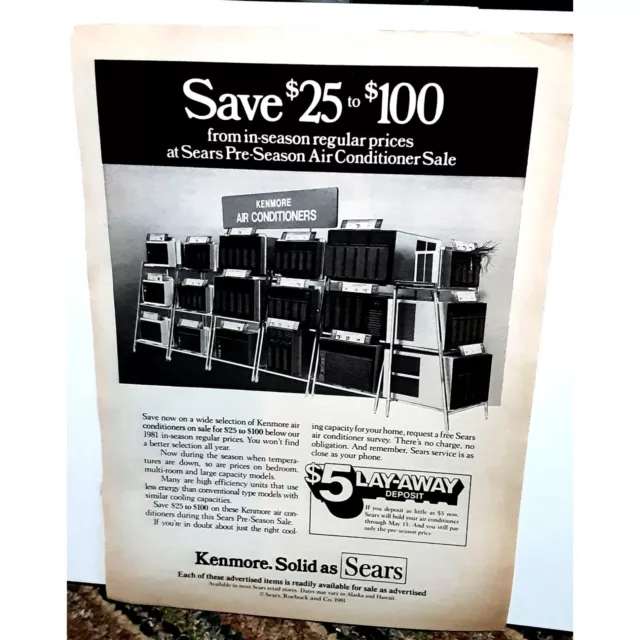 Vintage Sears Kenmore Air Conditioners 1981 Original Ad empherma