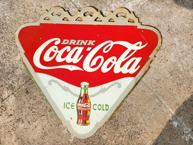 Coco Cola Ice Cold Porcelain Enamel Sign 21" X 24" Inches