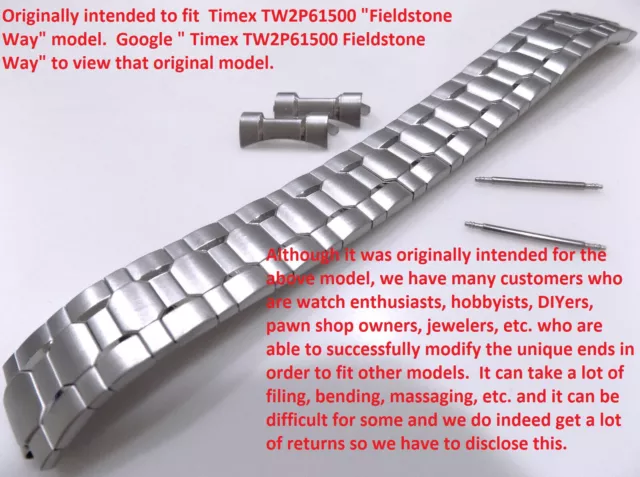 Compatible Avec Timex TW2P61500 " Fieldstone Way " Expansion 20mm Argent Ton