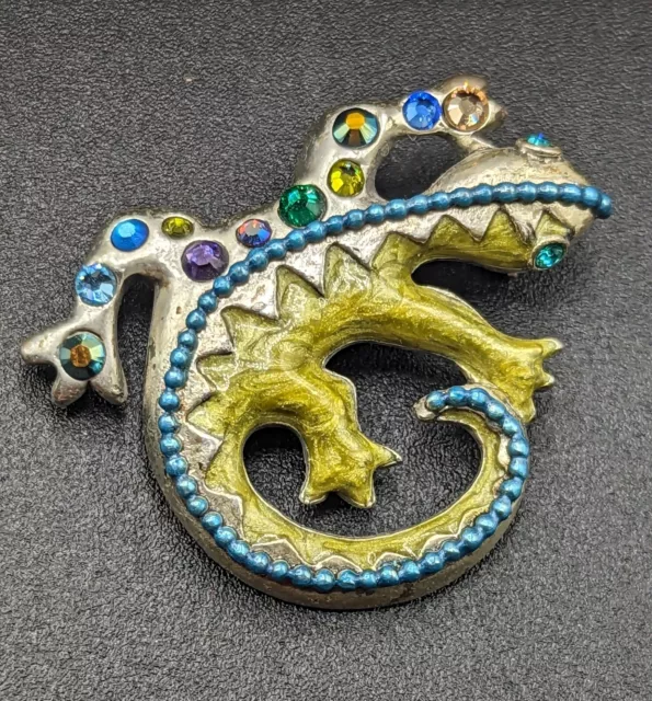 Chico's Gecko Lizard Silver Tone Enamel Crystal Rhinestone Figural Brooch Pin