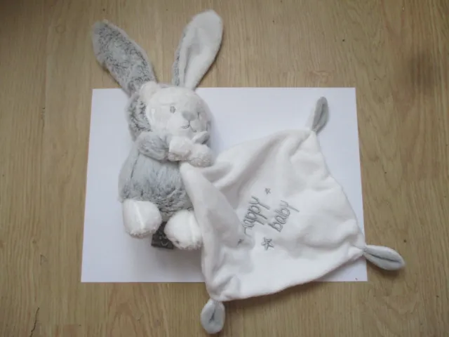 Doudou avec carré ours déguisé en lapin orchestra gris blanc mouchoir happy baby