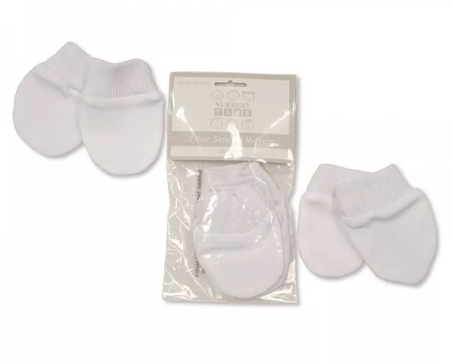 Baby Cotton Scratch Mittens - Pack of  2 or 4 - Size Newborn - White Pink Blue