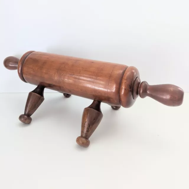 Vintage Barrel Cylinder Rolling Pin Footstool Mid Century Wood