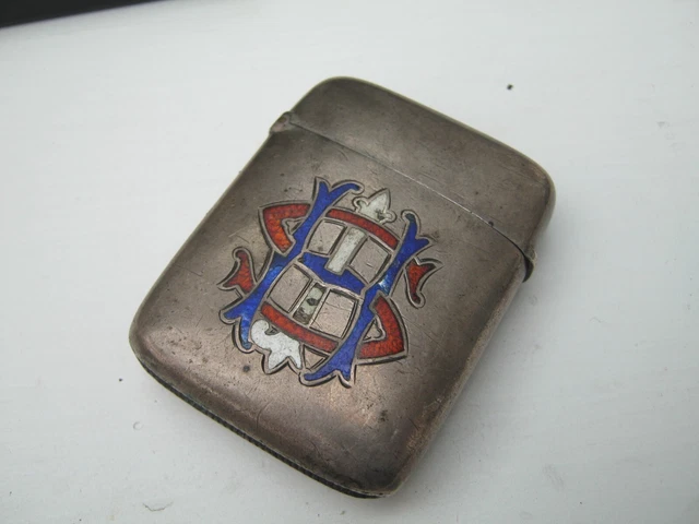 Birmingham 1895 Sterling Silver & Enamel Vesta Case - Heavy Example