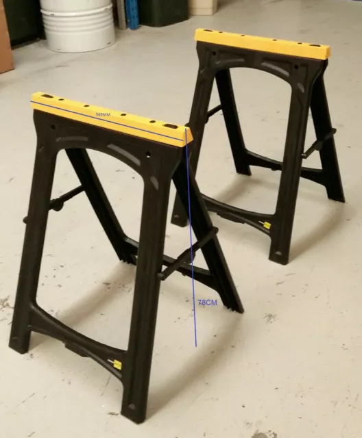 2 x Heavy Duty Folding Plastic Saw Horse, sawhorse Trestle Stands 150kg