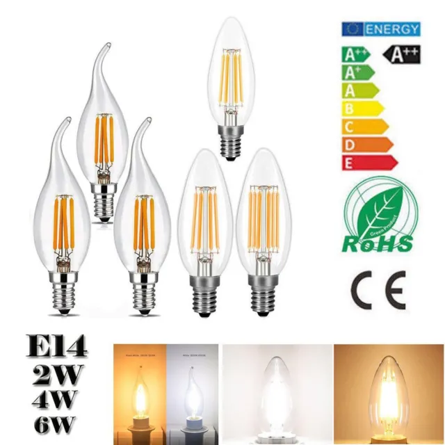 4X LED Glühbirne E14 2W 4W 6W Filament Kerze Leuchtmittel Birne Nachtlicht Lampe