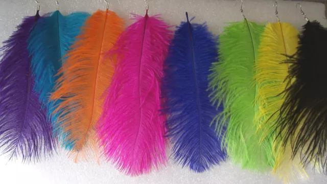 Long Lush Ostrich Feather Earrings - Pierced or Clip-on - Fashion Jools Handmade