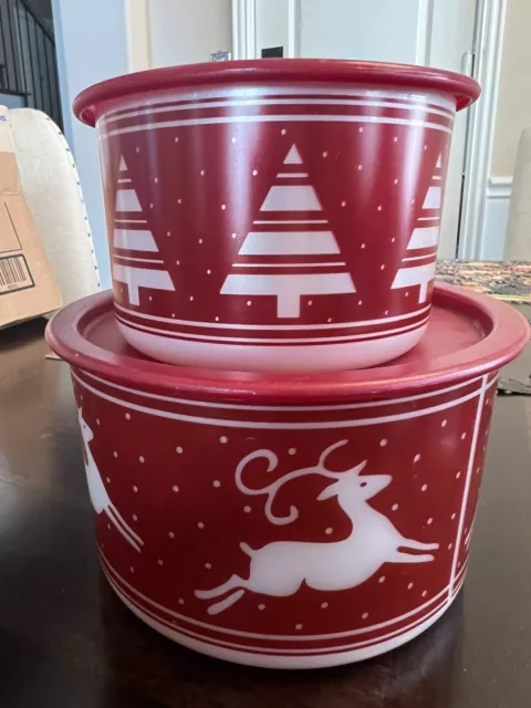 Tupperware HOLIDAY SNOWMAN / SNOWMEN 9.5-c COOKIE CANISTER 1-TOUCH