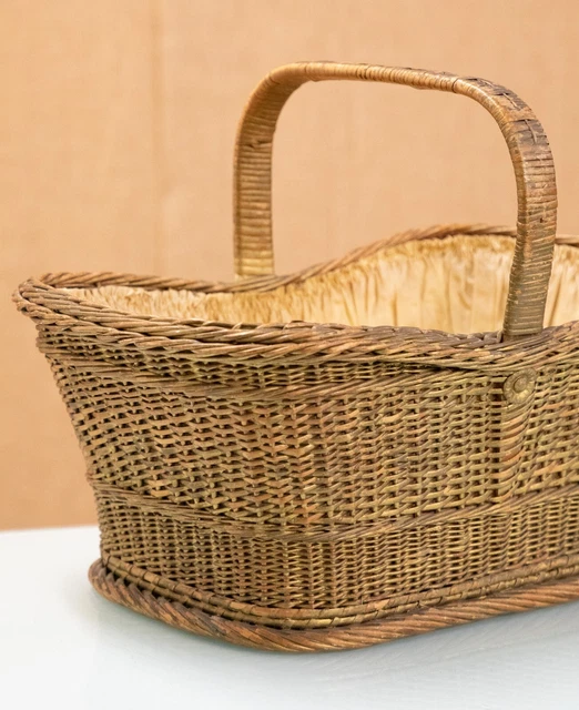 Antique Early 20th Century Edwardian Woven Cane Sewing Basket 2