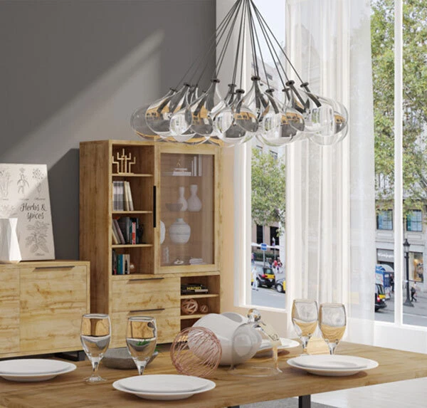 Vetrina ""Halle"" highboard 120 cm fronte vetro cassetto wotan rovere