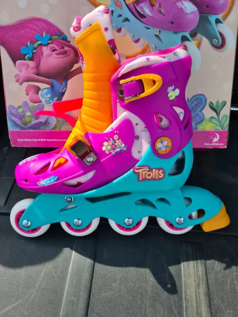 BNIB DreamWorks Poppy Trolls In-Line Skates Size 13J-3 Adjustable - 2 World Tour 2