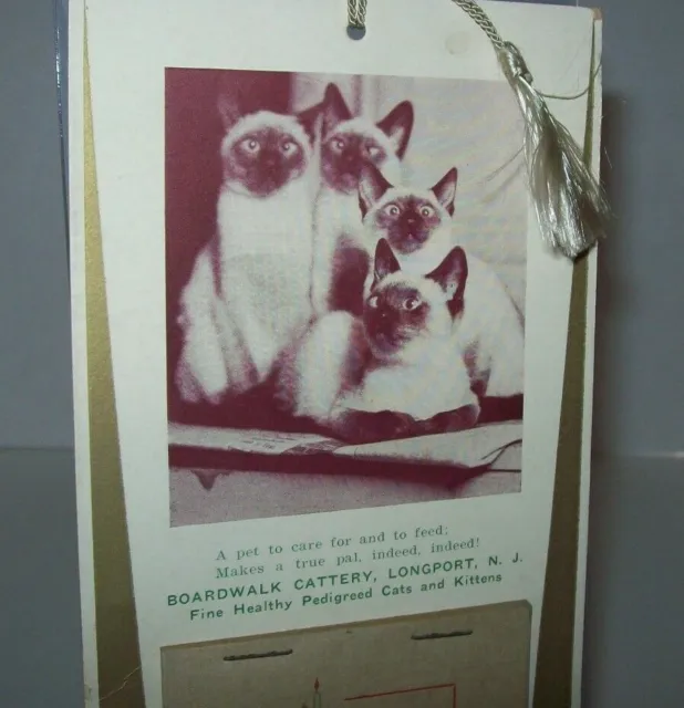 Longport New Jersey Boardwalk Cattery 1934 Holiday Calendar Siamese Cats Kittens