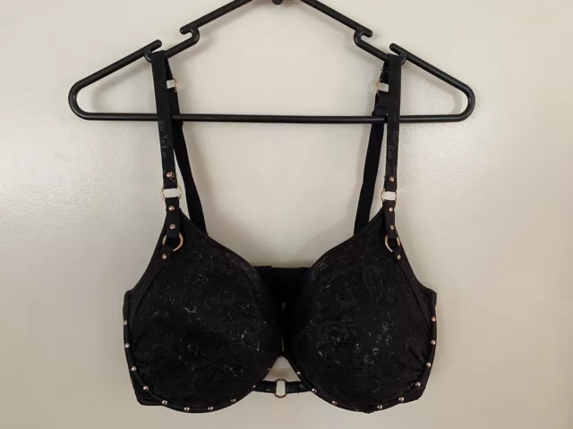 Ladies Black Gold VAMP BRAS N THINGS Bra Size 14G Padded Lace Studs