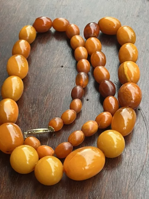 Antique Silver Natural Orange Baltic Butterscotch Amber Beads Necklace 40.8g 20” 2