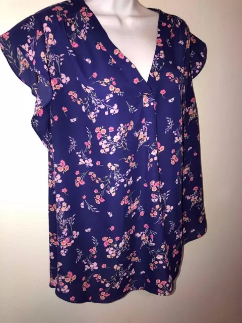 Vince Camuto - sz 3x - Purple w/ pink Floral print S/S tunic blouse