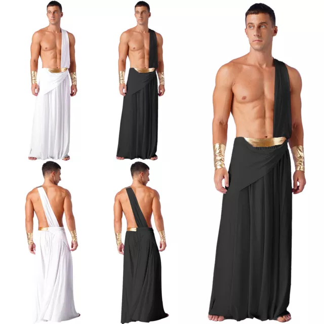 Men's Halloween Costume One Shoulder Ancient Greek Long Skirt Cosplay Toga Robe