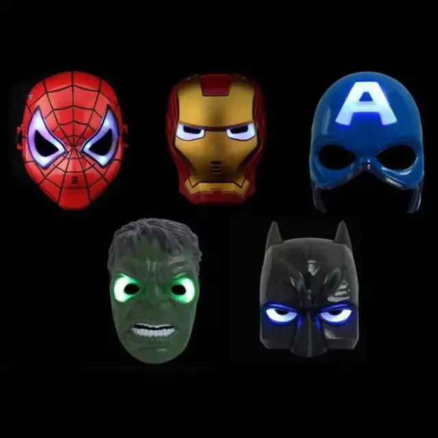 Superhero LED Mask Spiderman Ironman Captain America Batman Hulk Halloween Masks