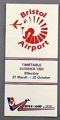 Dan Air Airline Timetable Bristol Airport Summer 1983