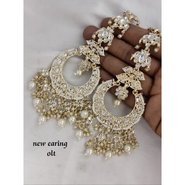 Indian Bollywood Gold Plated Kundan Chandbali Jumka Bridal Earrings Jewelry Set