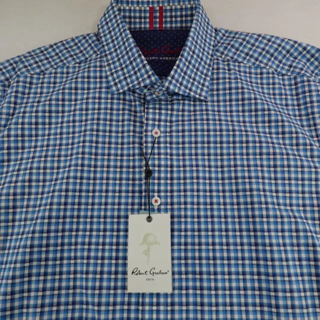 NWT Robert Graham Shirt Mens 2XL Blue Plaid Formal Classic Flip Cuff $168 MSRP