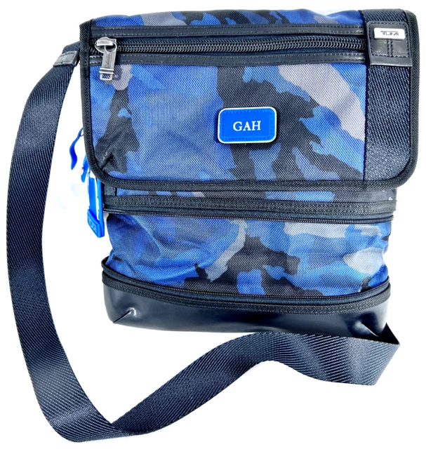 TUMI Expandable Camo Blue Alpha Bravo Beale Canvas Leather Trim Crossbody 222371