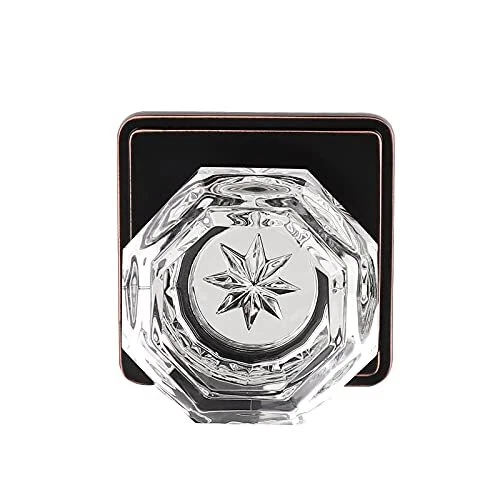 Crystal Door Knob with Lock with Square Rosette;Oil Rubbed Bronze,Glass Door