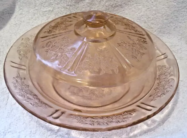 VTG Sharon Cabbage Rose Pink Depression Glass Butter Dish 7-5/8"  Cheese Dome