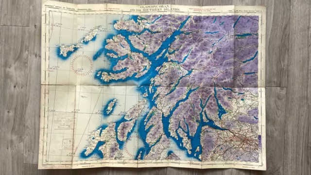 WW2 Ordance survey map 1942 Glasgow, Oban And The Southern Islands