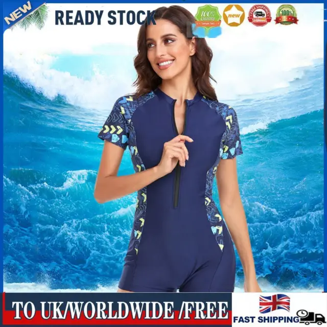 Women Diving Suit Print One-Piece with Zipper Outdoor Accessories (L Blue)
