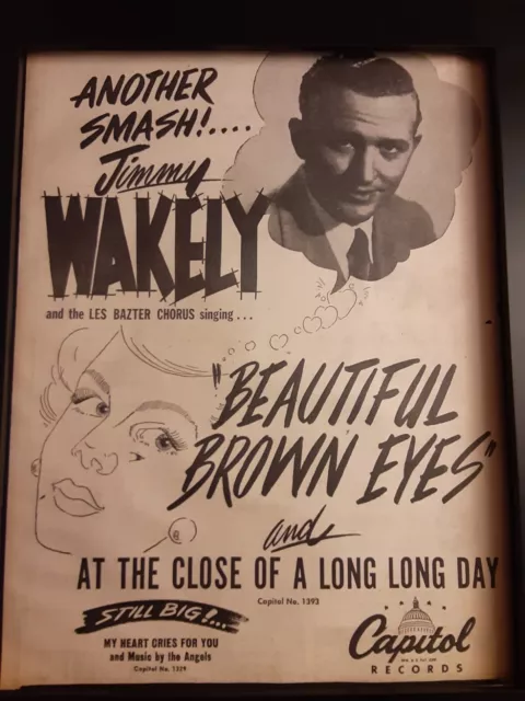 Jimmy Wakely Beautiful Brown Eyes Rare Original Promo Poster Ad Framed!