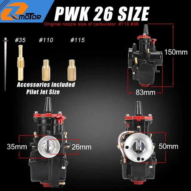 PWK 26 CARBURETOR 26mm Carb Jets For 125cc150cc Dirt Pit Bike ATV