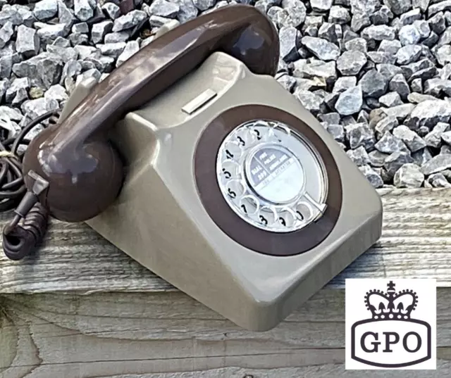 Vintage Phone GPO 746 Rotary Dial Telephone Gloss Grey/Brown 1972 Fully Working