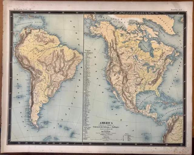 American Continent 1851 Jonghaus & Venator Antique Original  Lithographic Map