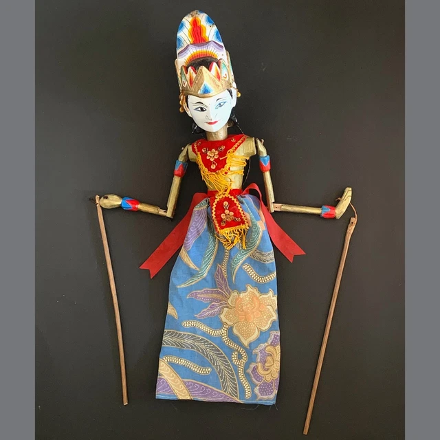 Títere de sombra tradicional Wayang Golek de colección Bali Java Indonesia 58 cm